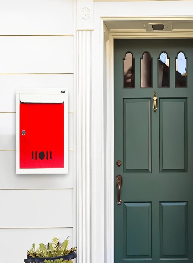 JD FRESH Wall Mount A4 Size Letter Box/Mail Box/Suggestion Box/Complaint Box for Office/Post Box for Home gate with Clear Window View & Secure Key Lock - (Red & Ivory) - Image 2